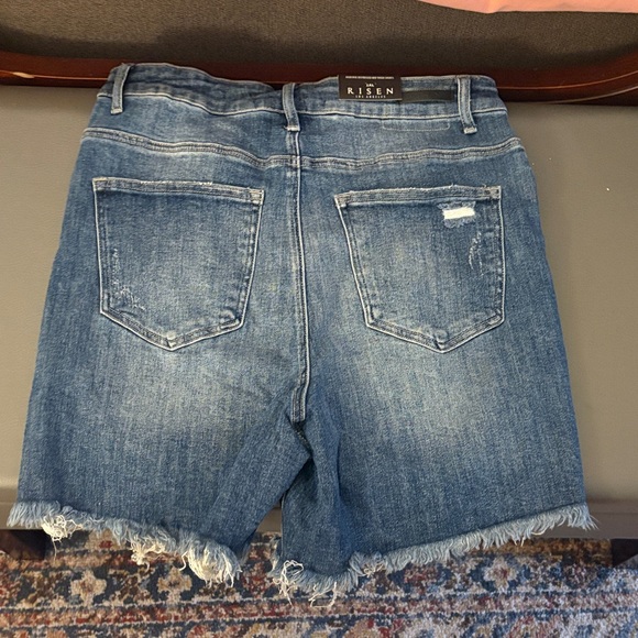 Risen Women's Frayed Hem Denim Shorts - Dark Blue - Picture 2 of 4